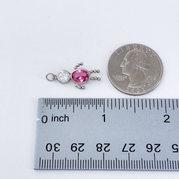Sterling Silver 925 Pink & Clear Cubic Zirconia Boy Pendant - Picture 6 of 6